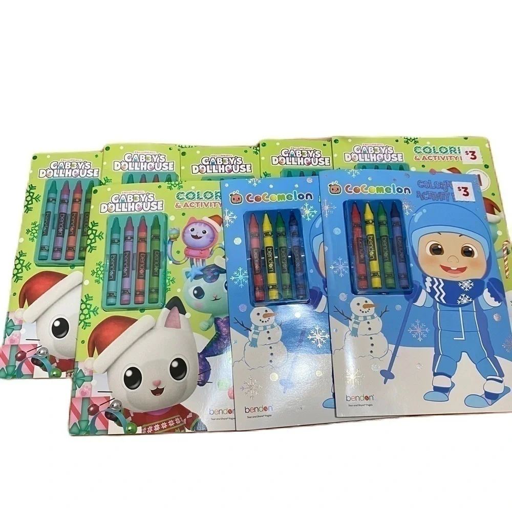 Gabby’s Dollhouse Cocomelon Winter Christmas Coloring Book & Crayond Bundle Lot